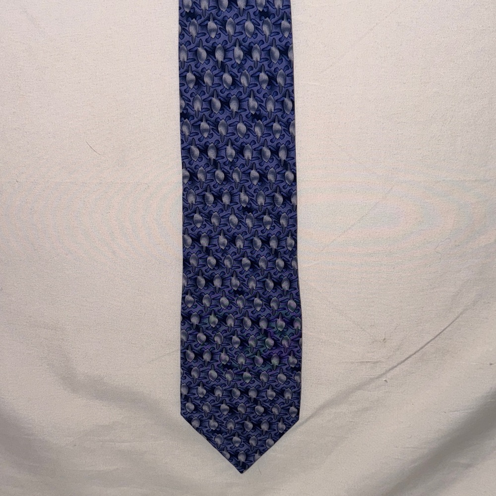 Hand-Sewn Sea Turtle Patterned Men's Blue Tie, 100% Silk